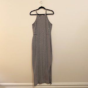 High Neck Stretch Striped Maxi Dress